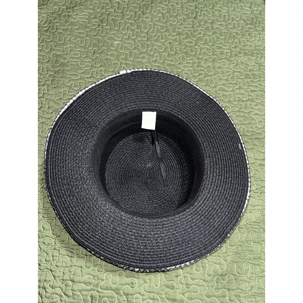 Black Straw Hat With Beaded  Detail , Sun‎ hat , Halloween